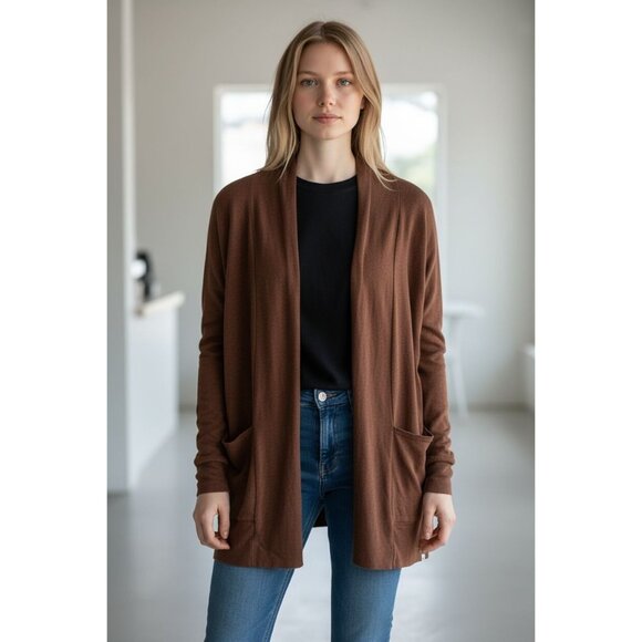 Pact Size S/M 100% Organic Cotton Open Front Airplane Cardigan Bake Clay Brown - Picture 2 of 10